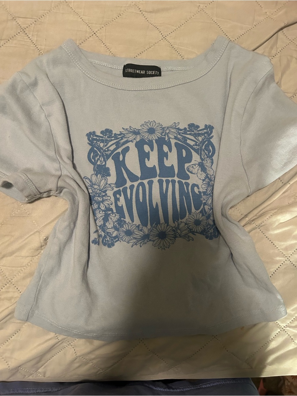 Streetwear Society Pale Blue Graphic Tee with Dark Blue Floral Print
